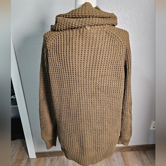 Michael Kors Women's Tan Brown Sweater with Knit Buckle Scarf. Convertable Sz Sm - Picture 3 of 14